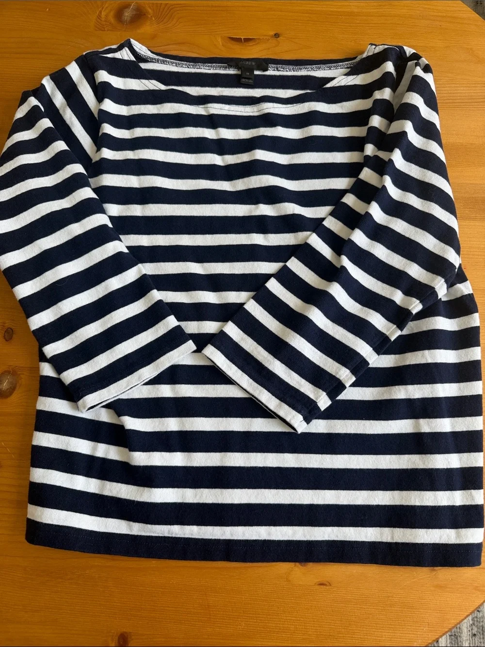 J.Crew Navy & White Striped Boatneck Long-Sleeve Top – Medium